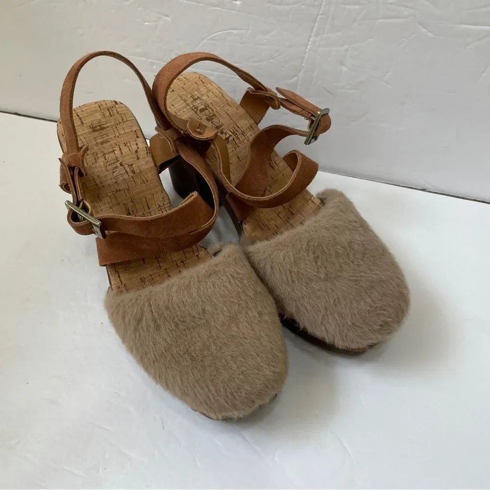 KORKS FAUX‎ FUR CLOGS WITH WOODEN BLOCK HEEL